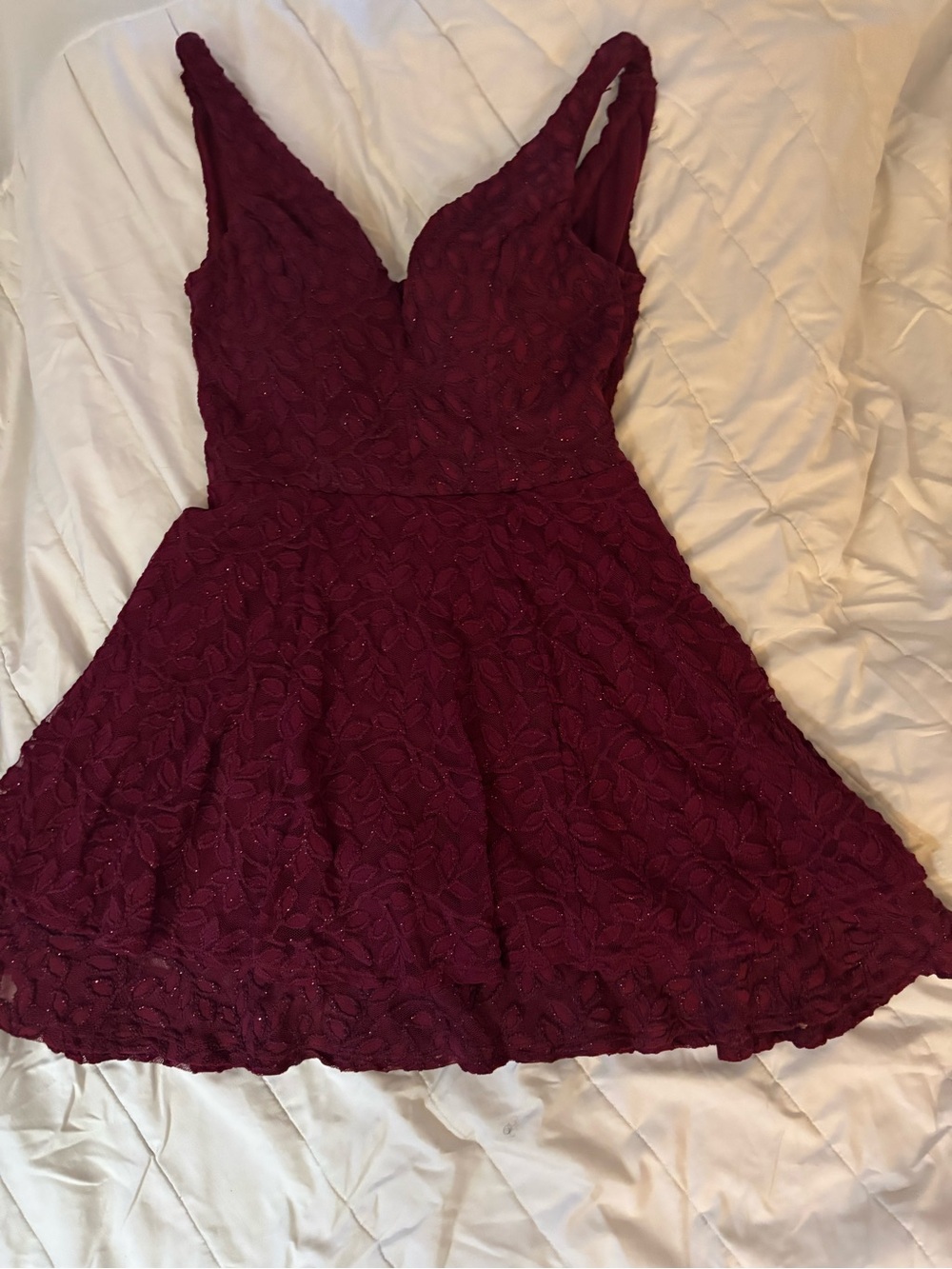 Emerald Sundae Burgundy Lace V-Neck Mini Dress